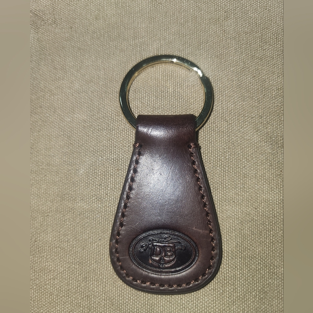 Dooney And Bourke Leather DB Key Fob Purse Charm Chocolate Brown Dark Stitching